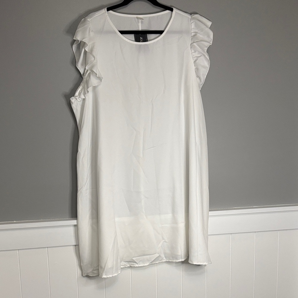 Elegant White Ruffle Sleeve Mini Dress